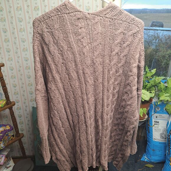 Free People Easy V Oversized Sweater WOMENS Size S COCOA CHUNKY CABLE KNIT COMFY - Picture 11 of 11